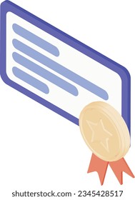 Trophy or medals and award cup for champion, gold cup isometric vector illustration. Isolated on white background. Cup and medals icon, winner and competition