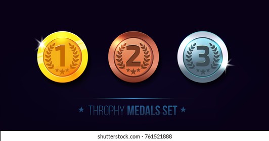 Trophy Medals Set Design Game Level Stock Vector (Royalty Free ...