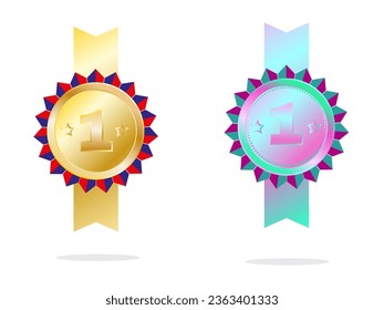 Medallas de trofeo en primer lugar, signo de recompensa e ilustración de material de ceremonia