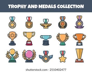 Trophy und Medaillen, Vektorgrafik-Set