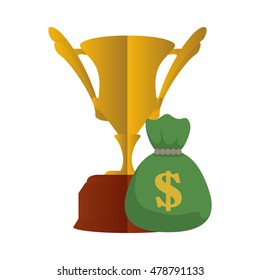 trophy money bag cup gold winner competition success icon. Flat and Isolated design. Vector illustration