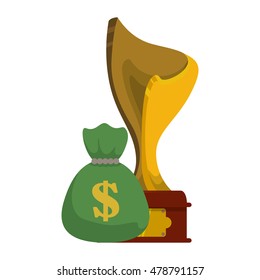 trophy money bag cup gold winner competition success icon. Flat and Isolated design. Vector illustration