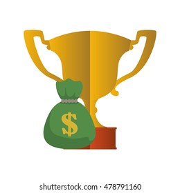 trophy money bag cup gold winner competition success icon. Flat and Isolated design. Vector illustration