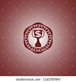 trophy with money symbol inside icon inside red icon or emblem