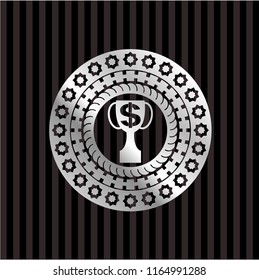 trophy with money symbol inside icon inside silvery emblem
