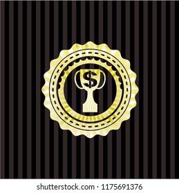 trophy with money symbol inside icon inside shiny emblem
