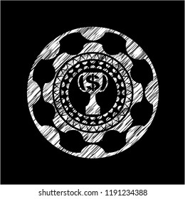 trophy with money symbol inside icon drawn chalk emblem, retro style, chalk or chalkboard texture