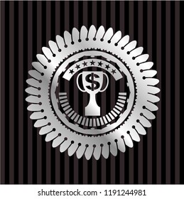 trophy with money symbol inside icon inside silvery badge