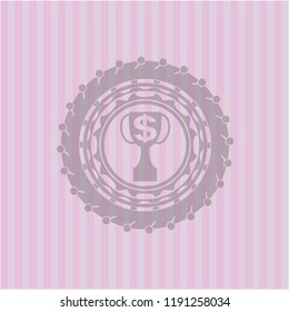 trophy with money symbol inside icon inside retro style pink emblem