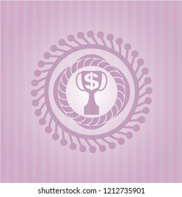 trophy with money symbol inside icon inside realistic pink emblem