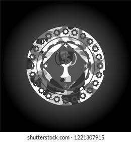 trophy with money symbol inside icon on grey camo texture