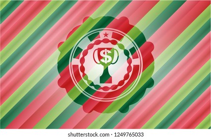 trophy with money symbol inside icon inside christmas style badge..