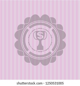 trophy with money symbol inside icon inside pink emblem