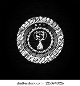 trophy with money symbol inside icon drawn on a chalkboard