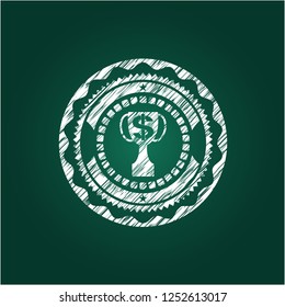 trophy with money symbol inside icon on chalkboard