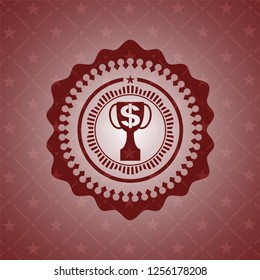 trophy with money symbol inside icon inside realistic red emblem