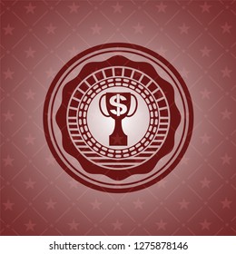 trophy with money symbol inside icon inside retro style red emblem