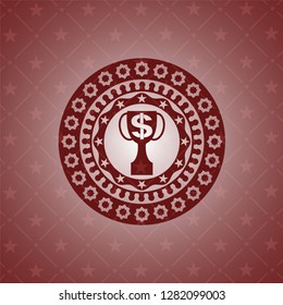 trophy with money symbol inside icon inside vintage red emblem