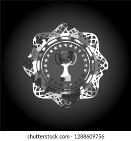 trophy with money symbol inside icon inside grey camo texture