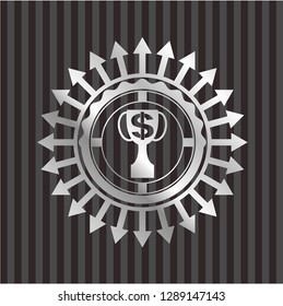 trophy with money symbol inside icon inside silver emblem or badge