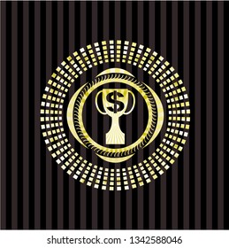 trophy with money symbol inside icon inside golden badge or emblem