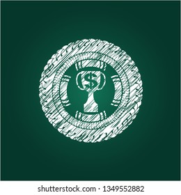trophy with money symbol inside icon on chalkboard
