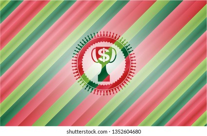 trophy with money symbol inside icon inside christmas badge.