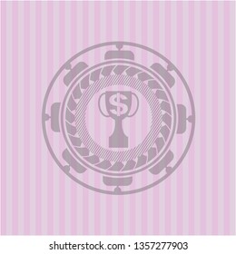 trophy with money symbol inside icon inside retro pink emblem