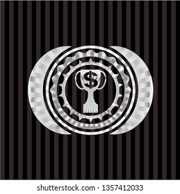 trophy with money symbol inside icon inside silvery shiny emblem