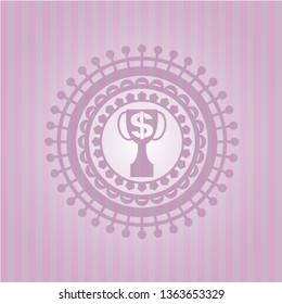 trophy with money symbol inside icon inside realistic pink emblem