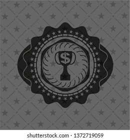 trophy with money symbol inside icon inside dark badge or emblem