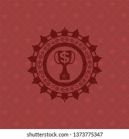 trophy with money symbol inside icon inside retro style red emblem