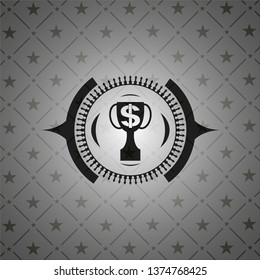 trophy with money symbol inside icon inside realistic dark emblem