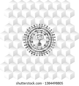 trophy with money symbol inside icon inside grey emblem with cube white background