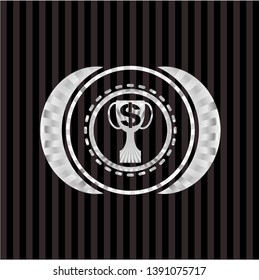 trophy with money symbol inside icon inside silver shiny badge