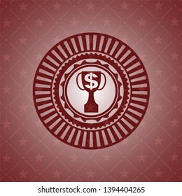 trophy with money symbol inside icon inside red icon or emblem