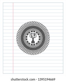 trophy with money symbol inside icon emblem drawn in pencil. Vector Illustration. Detailed.
