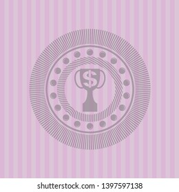 trophy with money symbol inside icon inside retro style pink emblem