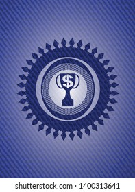 trophy with money symbol inside icon with jean texture