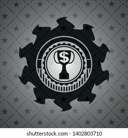trophy with money symbol inside icon inside dark emblem