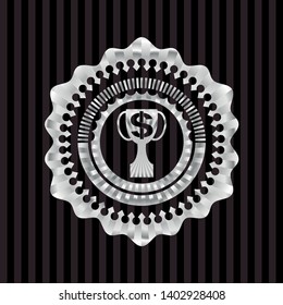 trophy with money symbol inside icon inside silver emblem or badge