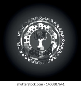 trophy with money symbol inside icon on grey camo texture