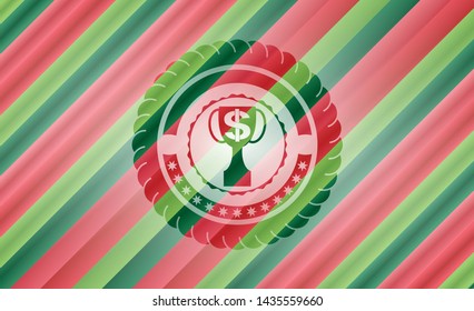 trophy with money symbol inside icon inside christmas badge background.