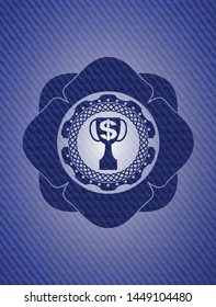 trophy with money symbol inside icon inside emblem with jean high quality background