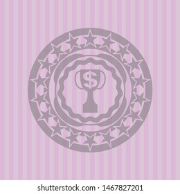 trophy with money symbol inside icon inside realistic pink emblem