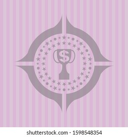 trophy with money symbol inside icon inside realistic pink emblem