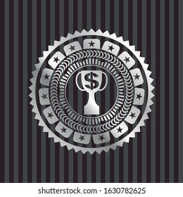 trophy with money symbol inside icon inside silver emblem