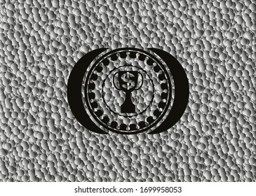 trophy with money symbol inside icon inside realistic dark emblem with grey bubbles background. Vector Illustration. Detailed.