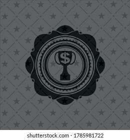 trofeo con símbolo de dinero dentro del icono dentro de la placa oscura. 