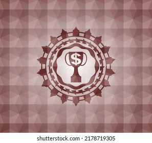 trophée avec symbole monétaire à l'intérieur d'une icône à l'intérieur d'un emblème géométrique harmonieux rouge. 
